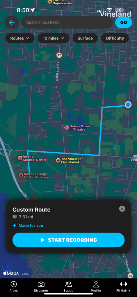FitMatrix Vineland Custom Route Map